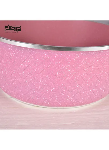 9 PCS 20/24/28/32cm Non-Stick Toughened Casserole Set With 28cm Pot &amp; Glass Lids CA001-S01 - Tulip Pink