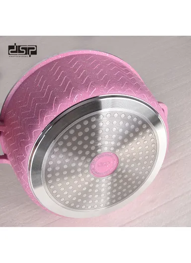 9 PCS 20/24/28/32cm Non-Stick Toughened Casserole Set With 28cm Pot &amp; Glass Lids CA001-S01 - Tulip Pink