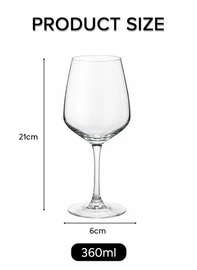 360ml 6Pcs Elegant &amp; Smooth Beverages Goblet Glass with Long Stem &amp; Narrow Rim BM4035