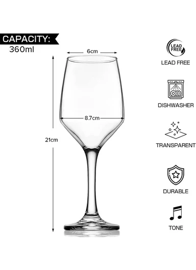 360ml 6Pcs Elegant &amp; Smooth Beverages Goblet Glass with Long Stem &amp; Narrow Rim BM4035