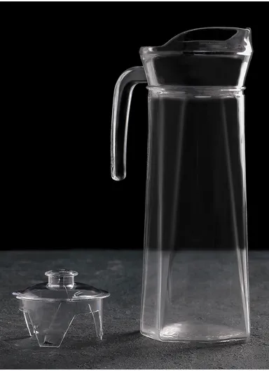 1.2L Nonagon Shape Base Glass Jug With Highly Efficient Handle &amp; Plastic Lid BMJ-190A