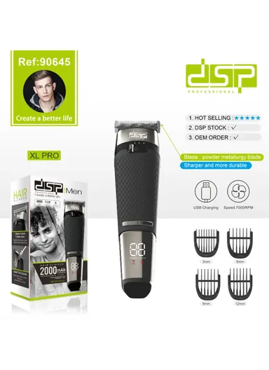 5W 2000mAh Professional Hair Clipper with LED Display &amp; 4 Guide Combs 90645