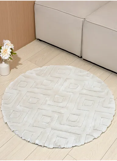90cm Anti-Slip Round Luxurious Rabbit Fur Shaggy Rug Cozy, Soft &amp; Modern Decor - Off-White