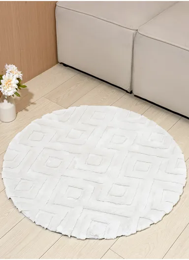 90cm Anti-Slip Round Luxurious Rabbit Fur Shaggy Rug Cozy, Soft &amp; Modern Decor - White