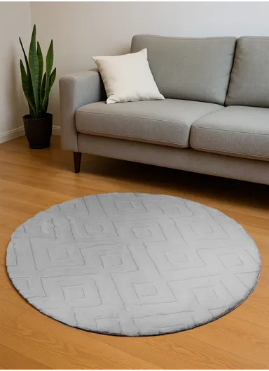 90cm Anti-Slip Round Luxurious Rabbit Fur Shaggy Rug Cozy, Soft &amp; Modern Decor - Grey