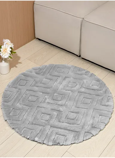 90cm Anti-Slip Round Luxurious Rabbit Fur Shaggy Rug Cozy, Soft &amp; Modern Decor - Grey