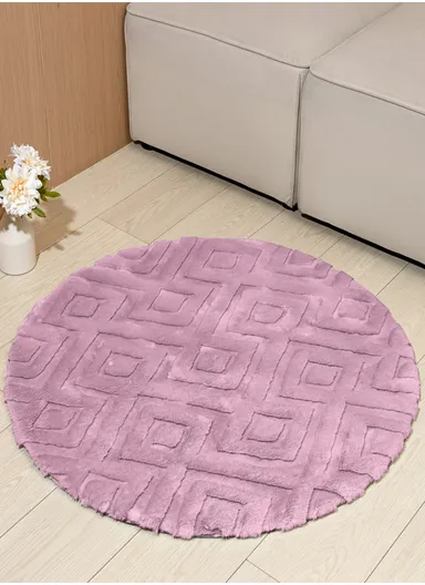 90cm Anti-Slip Round Luxurious Rabbit Fur Shaggy Rug Cozy, Soft &amp; Modern Decor - Pink
