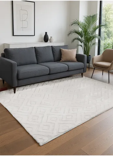 120x180cm Anti-Slip Luxurious Rabbit Fur Shaggy Rug Cozy, Soft &amp; Modern Decor - Off-White