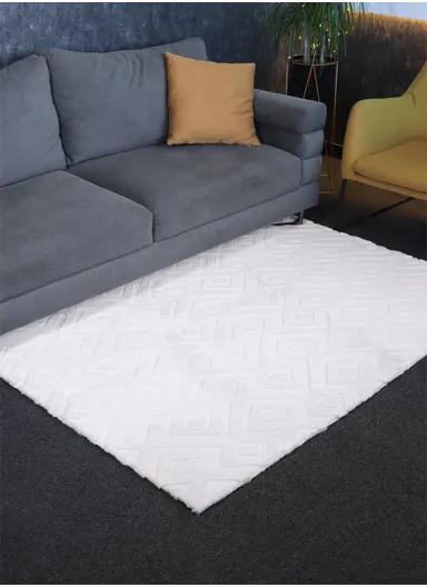 120x180cm Anti-Slip Luxurious Rabbit Fur Shaggy Rug Cozy, Soft &amp; Modern Decor - Off-White