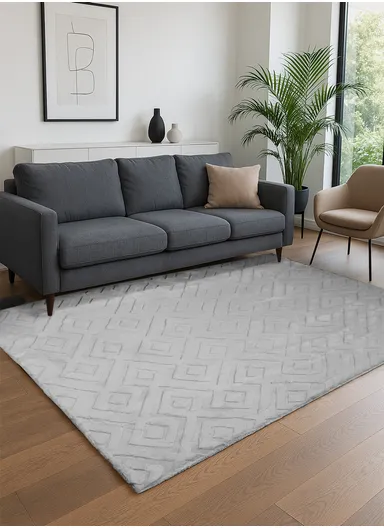 120x180cm Anti-Slip Luxurious Rabbit Fur Shaggy Rug Cozy, Soft &amp; Modern Decor - Grey