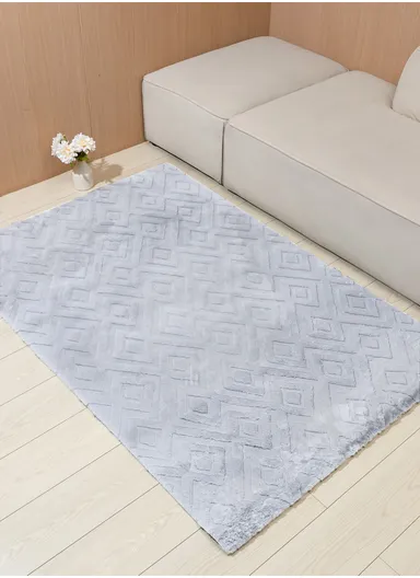 120x180cm Anti-Slip Luxurious Rabbit Fur Shaggy Rug Cozy, Soft &amp; Modern Decor - Grey