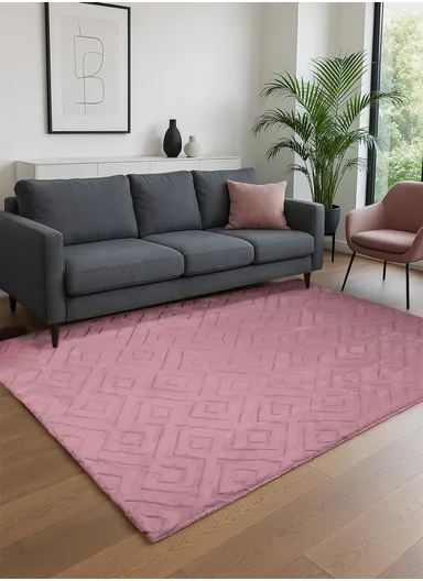 120x180cm Anti-Slip Luxurious Rabbit Fur Shaggy Rug Cozy, Soft &amp; Modern Decor - Pink