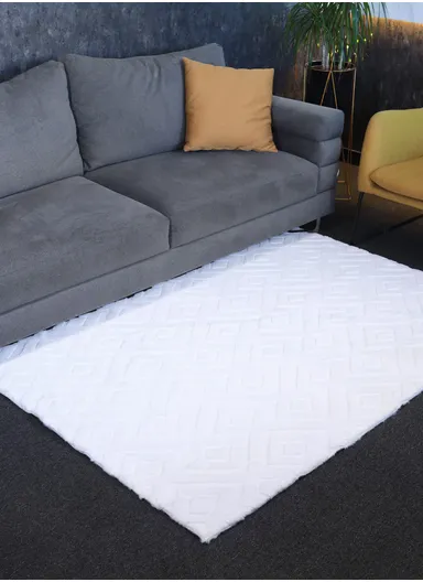 180x230cm Anti-Slip Luxurious Rabbit Fur Shaggy Rug Cozy, Soft &amp; Modern Decor - White