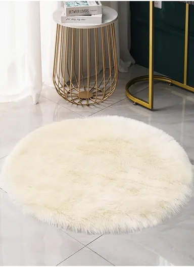 120cm Anti-Slip Round Modern Shaggy Mat With Long Hair - Off-White