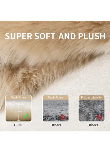 120cm Anti-Slip Round Waffle Washable Faux Fur Rug Bubble Effect Design - Camel