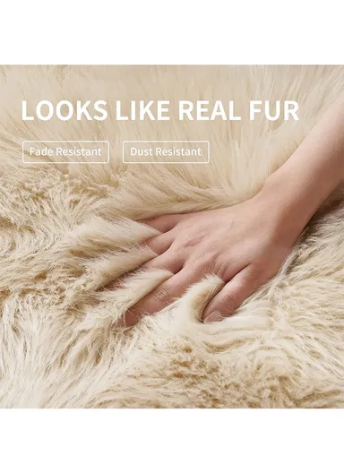 120cm Anti-Slip Round Waffle Washable Faux Fur Rug Bubble Effect Design - Camel