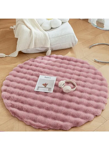 90cm Anti-Slip Modern Round Waffle Washable Faux Fur Rug - Pink