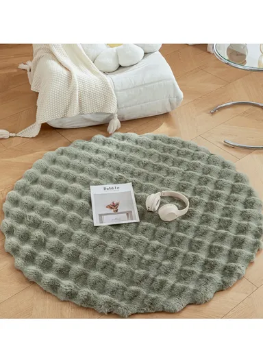 90cm Anti-Slip Modern Round Waffle Washable Faux Fur Rug - Green
