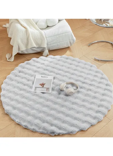 120cm Anti-Slip Modern Round Waffle Washable Faux Fur Rug - Grey
