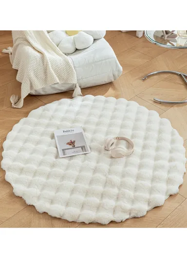 120cm Anti-Slip Modern Round Waffle Washable Faux Fur Rug - Off-White