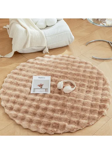 120cm Anti-Slip Modern Round Waffle Washable Faux Fur Rug - Camel
