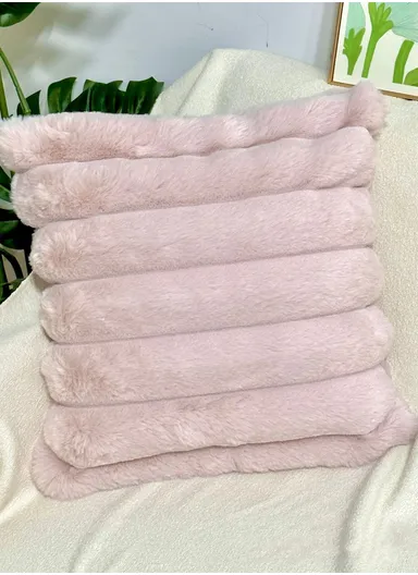 43x43cm Rabbit Fur Large Thick Strip Pillowcase - Pink