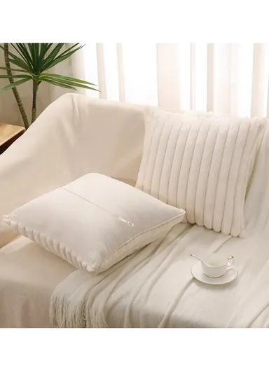 43x43cm Rabbit Fur Large Thick Strip Pillowcase - Pink