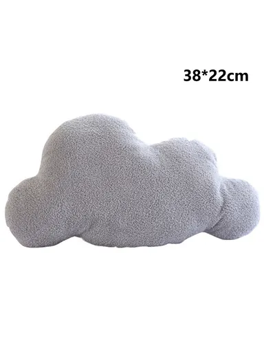 Cloud Shaped Short Plush Throw Pillow Stuffed Back Cushion for Bedroom Office, Size M - Grey