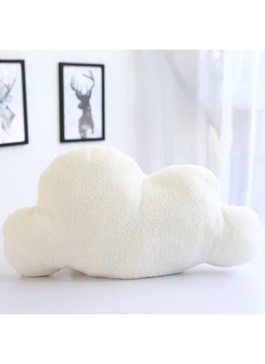 Cloud Shaped Short Plush Throw Pillow Stuffed Back Cushion for Bedroom Office, Size M - Grey