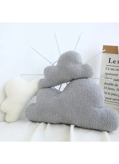 Cloud Shaped Short Plush Throw Pillow Stuffed Back Cushion for Bedroom Office, Size M - Grey