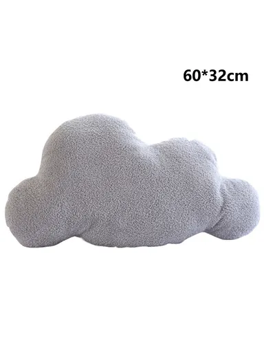 Cloud Shaped Short Plush Throw Pillow Stuffed Back Cushion for Bedroom Office, Size L - Grey