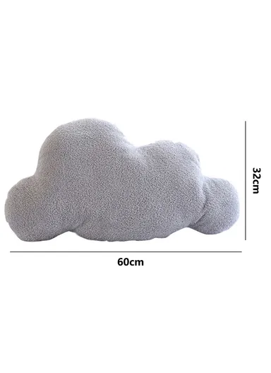 Cloud Shaped Short Plush Throw Pillow Stuffed Back Cushion for Bedroom Office, Size L - Grey