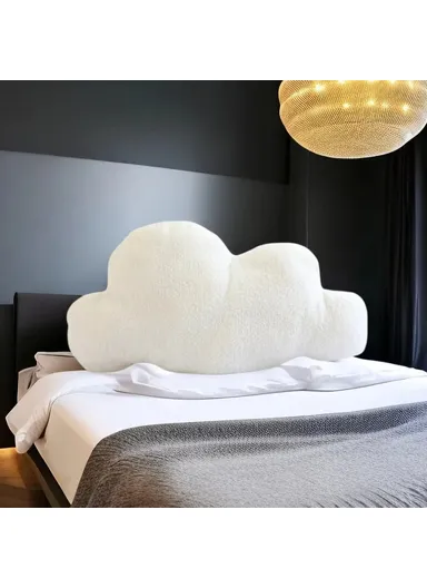Cloud Shaped Short Plush Throw Pillow Stuffed Back Cushion for Bedroom Office, Size L - Grey