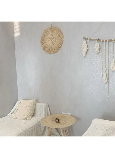 Living Room Raffia Hanging Mirror Moroccan Wood Beads Bedroom Wall Decoration - Semicircle Raffia