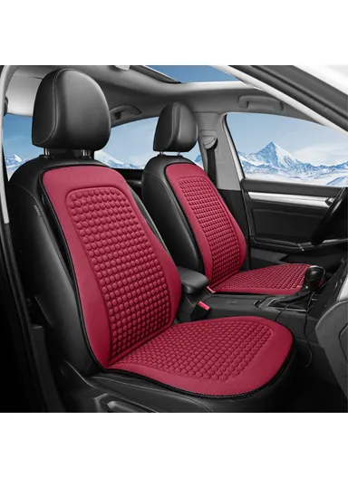 2 Sets Car Front Seat Cover + Backrest Pad Cool Breathable Fatigue Relief Vehicle Seat Pad - Red