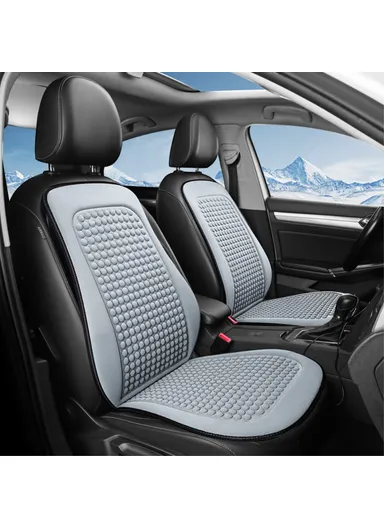 2 Sets Car Front Seat Cover + Backrest Pad Cool Breathable Fatigue Relief Vehicle Seat Pad - Grey