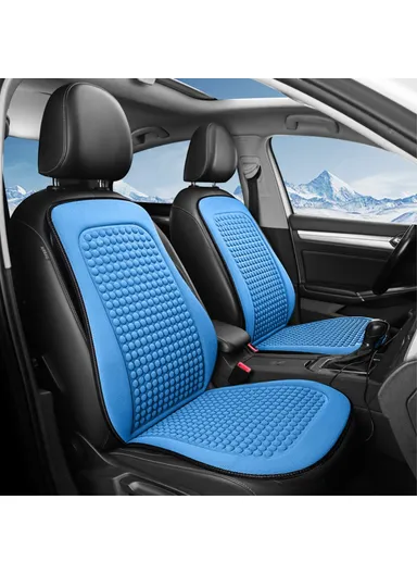 2 Sets Car Front Seat Cover + Backrest Pad Cool Breathable Fatigue Relief Vehicle Seat Pad - Blue