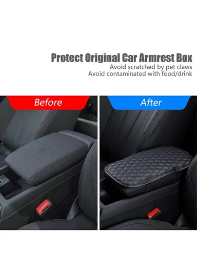 PU Leather Car Armrest Box Cover Pad Auto Center Armrest Box Protective Mat (L35 x W20)cm - Pink