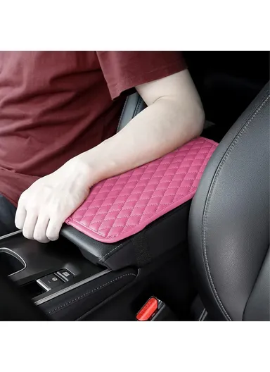 PU Leather Car Armrest Box Cover Pad Auto Center Armrest Box Protective Mat (L35 x W20)cm - Pink