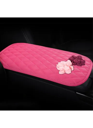 Anti-slip PU Leather Car Armrest Pad Vehicle Armrest Box Decorative Mat With Rose Flower Decor  - Rose