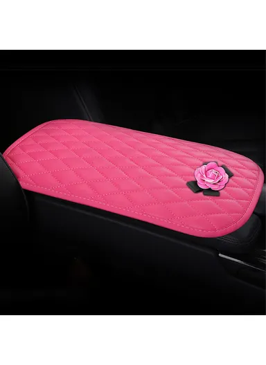 Camellia Design PU Leather Car Armrest Pad Auto Center Armrest Box Decorative Mat - Rose