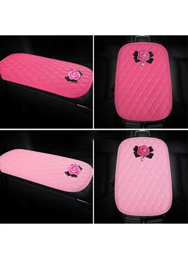Camellia Design PU Leather Car Armrest Pad Auto Center Armrest Box Decorative Mat - Rose