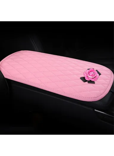 Camellia Design PU Leather Car Armrest Pad Auto Center Armrest Box Decorative Mat - Pink