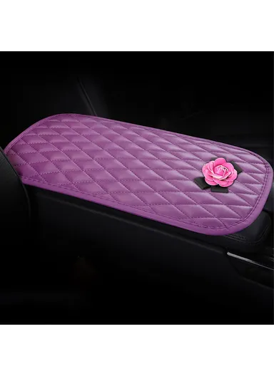 Camellia Design PU Leather Car Armrest Pad Auto Center Armrest Box Decorative Mat - Purple