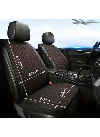 2 Sets Rhombus Embroidered Leather Car Front Seat Cushion + Backrest Pad Set - Black / White