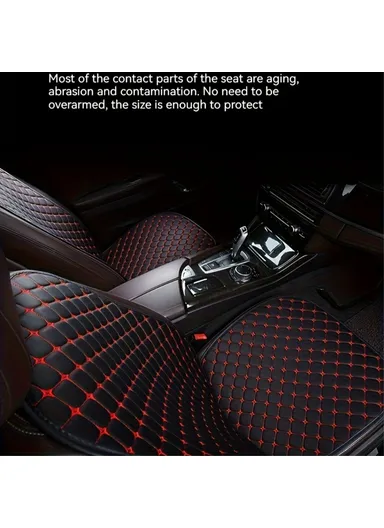 2 Sets Rhombus Embroidered Leather Car Front Seat Cushion + Backrest Pad Set - Black / White