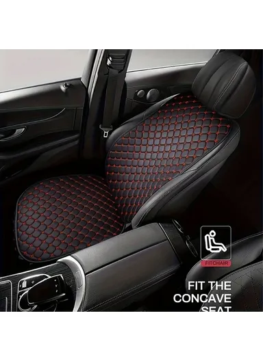 2 Sets Rhombus Embroidered Leather Car Front Seat Cushion + Backrest Pad Set - Black / White