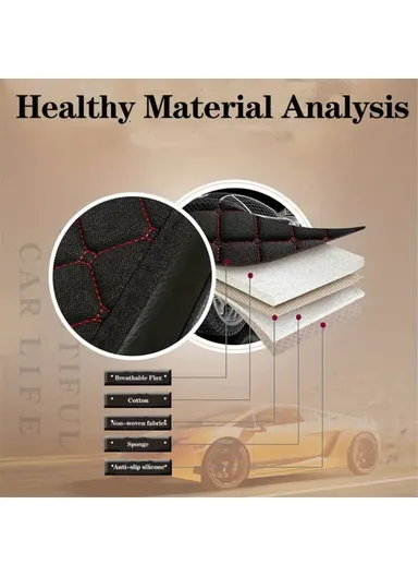 2 Sets Rhombus Embroidered Leather Car Front Seat Cushion + Backrest Pad Set - Black / White