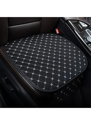 2 Sets Rhombus Embroidered Leather Car Front Seat Cushion + Backrest Pad Set - Black / White