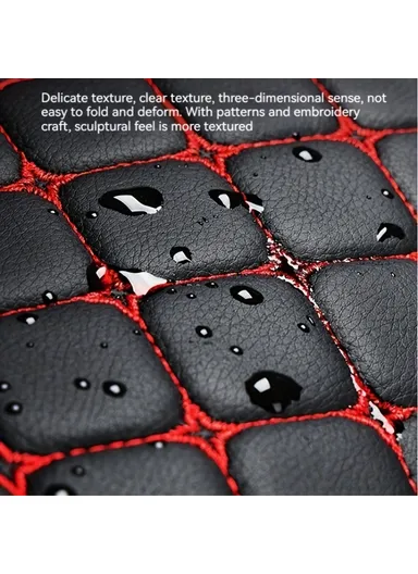 2 Sets Rhombus Embroidered Leather Car Front Seat Cushion + Backrest Pad Set - Black / White